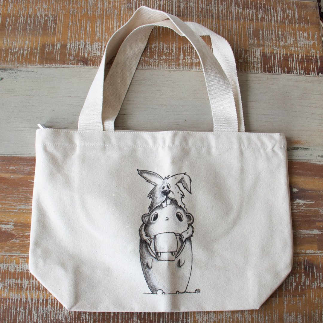 Hand drawing canvas tote bag C - 手提包/手提袋 - 棉 白色