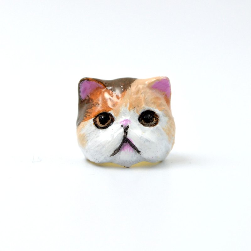 三色猫 手绘猫咪法式搪瓷黄铜材质戒指 可订制你家的猫咪颜色 - 戒指 - 其他金属 咖啡色