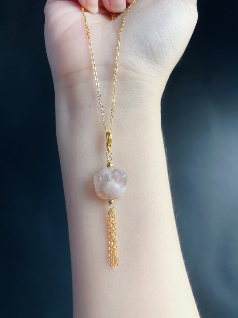 樱花玛瑙 猫掌 猫爪 流苏 随意扣 可当项链 手链坠 闺蜜 - 吊饰 - 水晶 粉红色