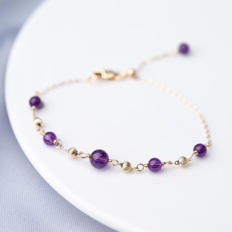 紫水晶14K包金手链 | 二月诞生石天然水晶手链定制礼物 - 手链/手环 - 水晶 紫色