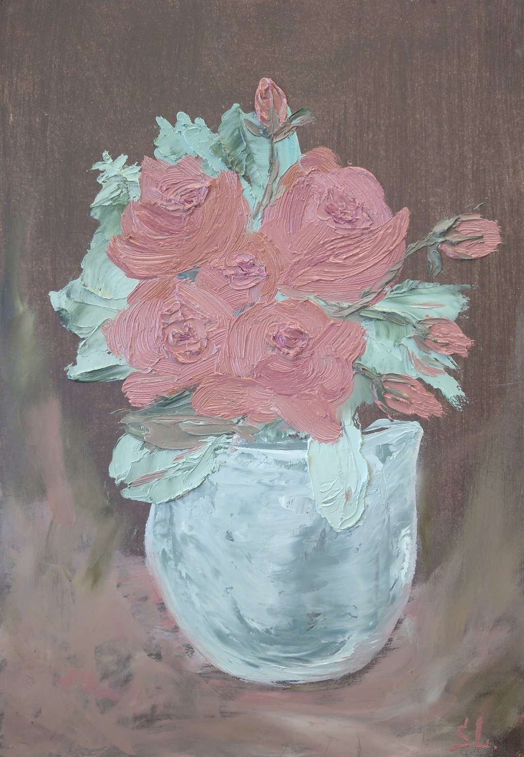 玫瑰 油画 花瓶中的花朵 原创艺术 厚涂艺术 手工墙艺术 - 海报/装饰画/版画 - 其他材质 多色