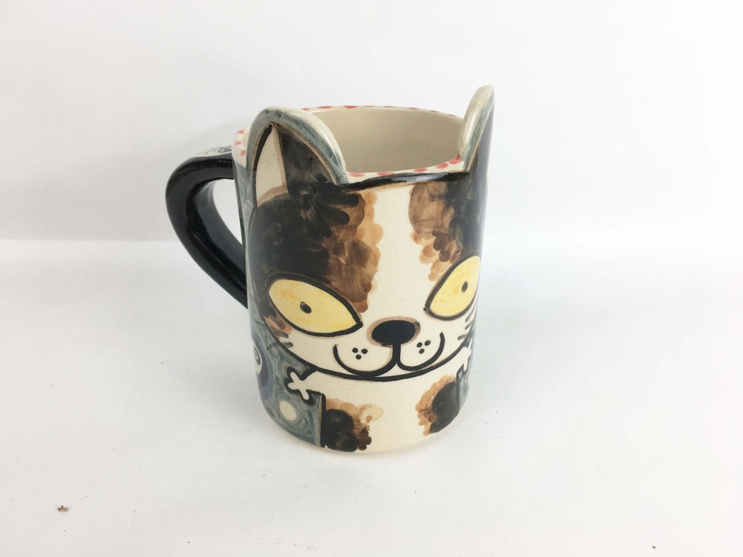 Nice Little Clay 手工耳朵杯 花猫 0113-03 - 咖啡杯/马克杯 - 陶 多色