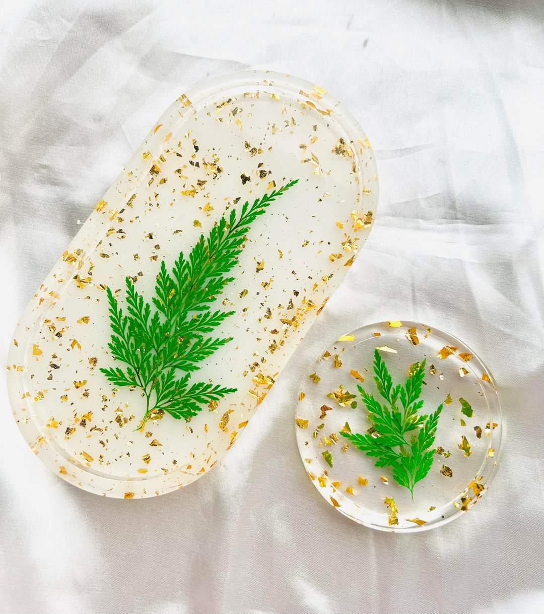 【春夏轻透】狼尾蕨 首饰盘/杯垫 Resin Coasters (组合价) - 摆饰 - 树脂 透明