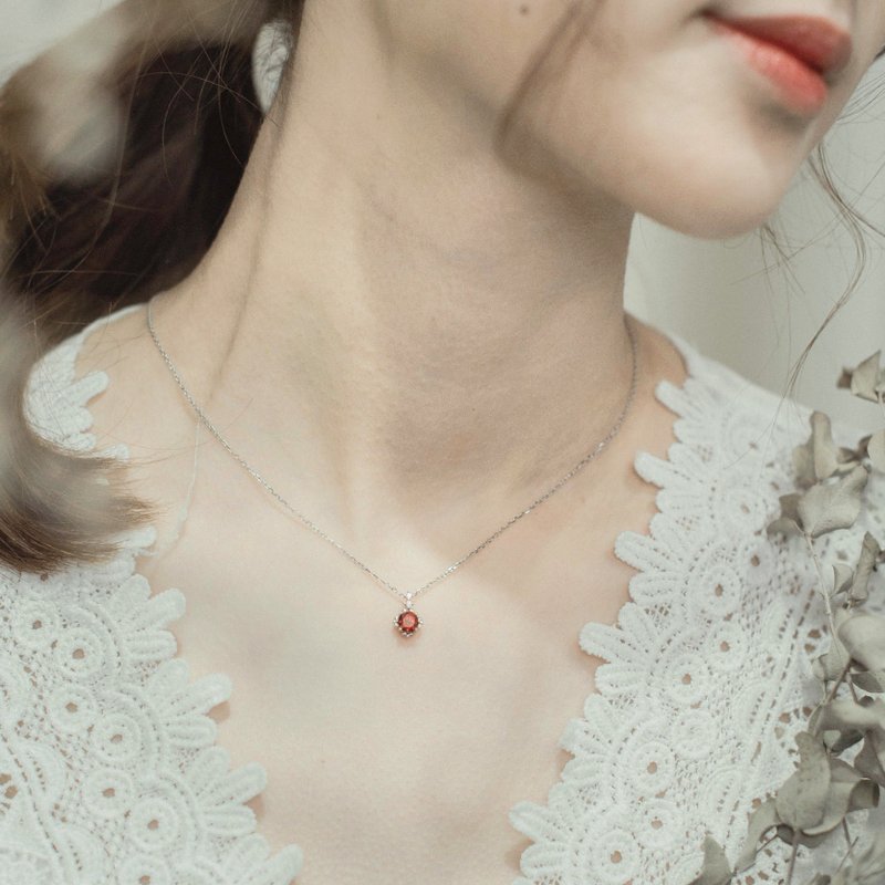 石榴石925纯银爪镶简约风格项链 - 项链 - 宝石 绿色