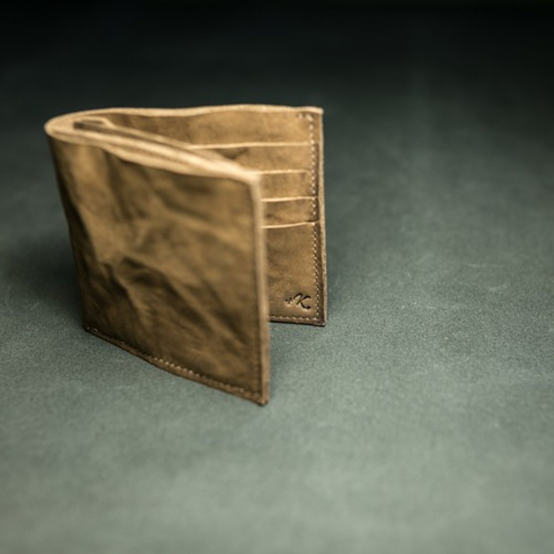 Cut-off bi-fold leather wallet / Vintage Mocha - 皮夹/钱包 - 真皮 