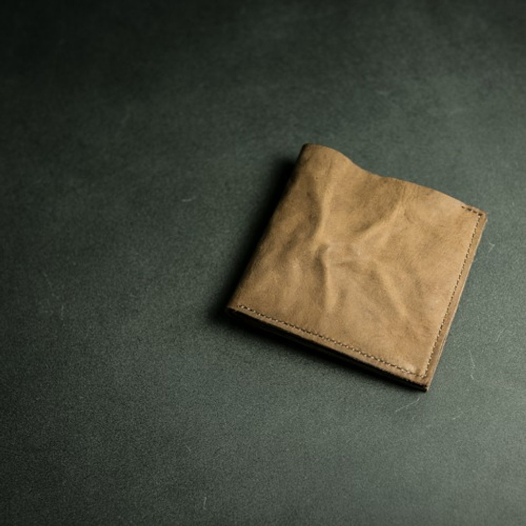 Cut-off bi-fold leather wallet / Vintage Mocha - 皮夹/钱包 - 真皮 