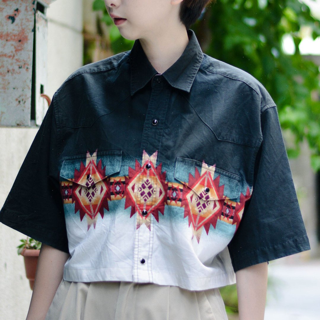 WEST06 |  Remake 短版西部古着衬衫 - 女装上衣 - 其他材质 
