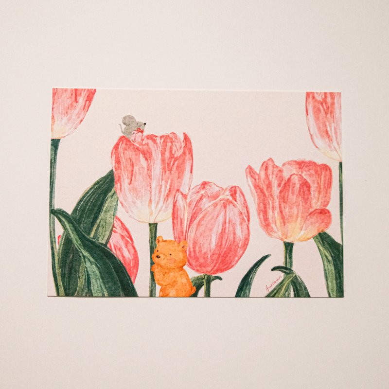 明信片 花丛中的小熊与小鼠 - 卡片/明信片 - 纸 多色