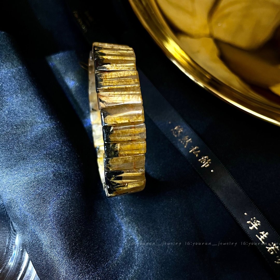 水晶之王 。顶级钛晶 钛晶手排 钛晶手珠  顺丝钛金 钛金 Titaniu - 手链/手环 - 宝石 金色