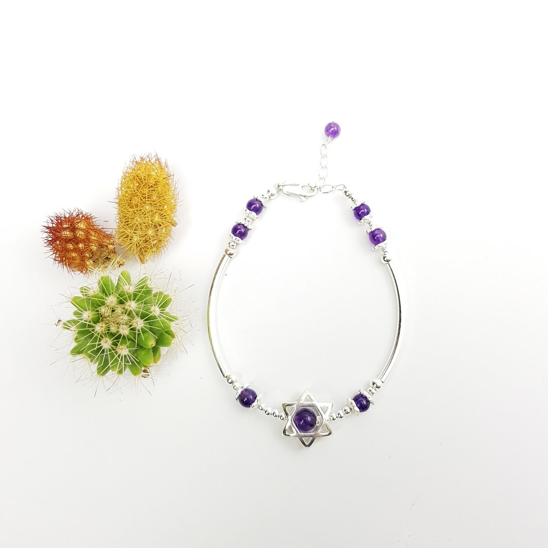光芒紫水晶纯银手链_2月诞生石 - 手链/手环 - 宝石 紫色