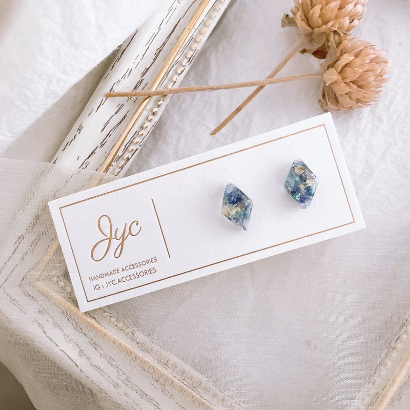 圣托里尼 真花干燥 手作贴耳uv胶日系耳环/耳夹穿搭配件 - 耳环/耳夹 - 树脂 蓝色