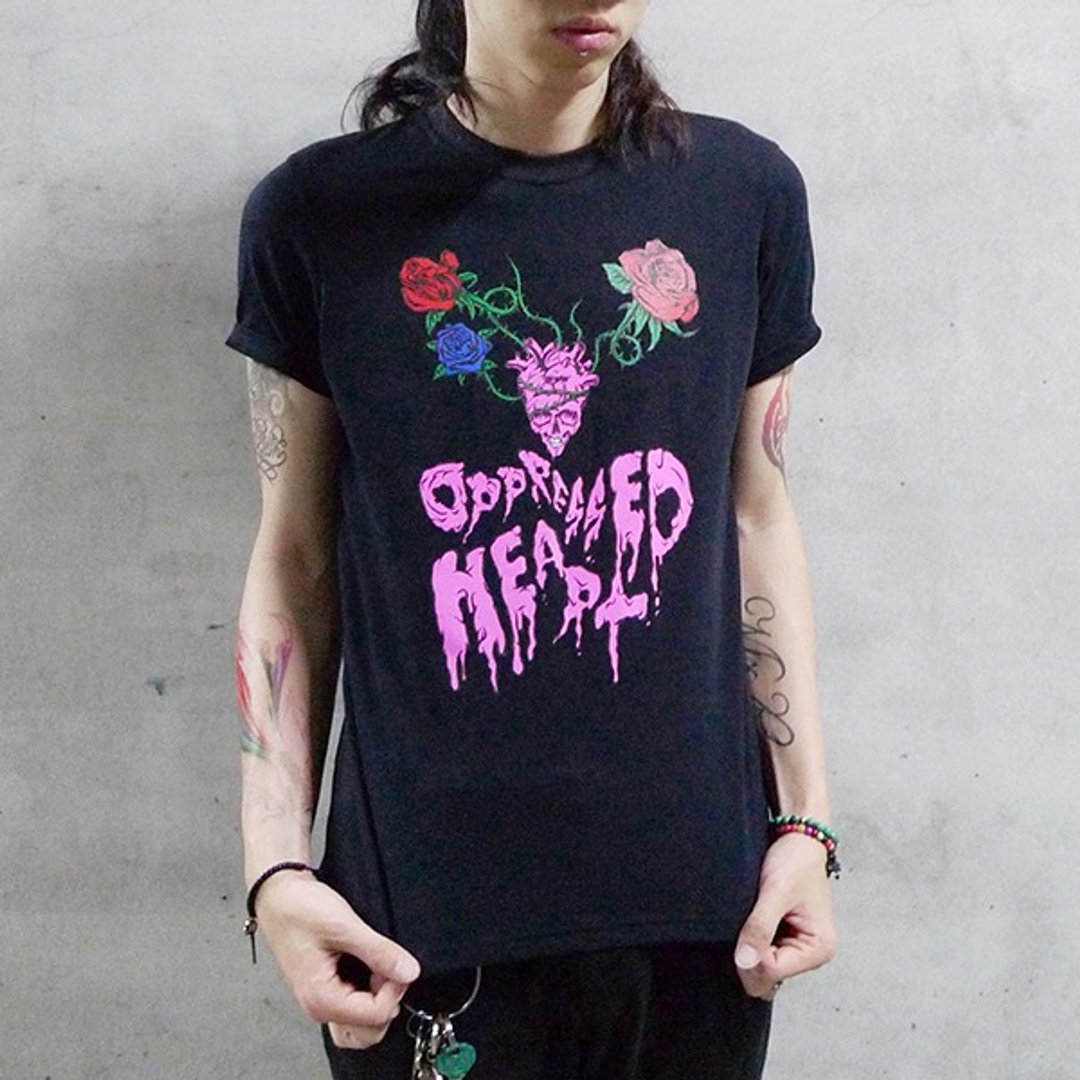 OPPRESSED HEART TEE 玫瑰荆棘骷髅心脏T恤 (黑) - 男装上衣/T 恤 - 棉 黑色