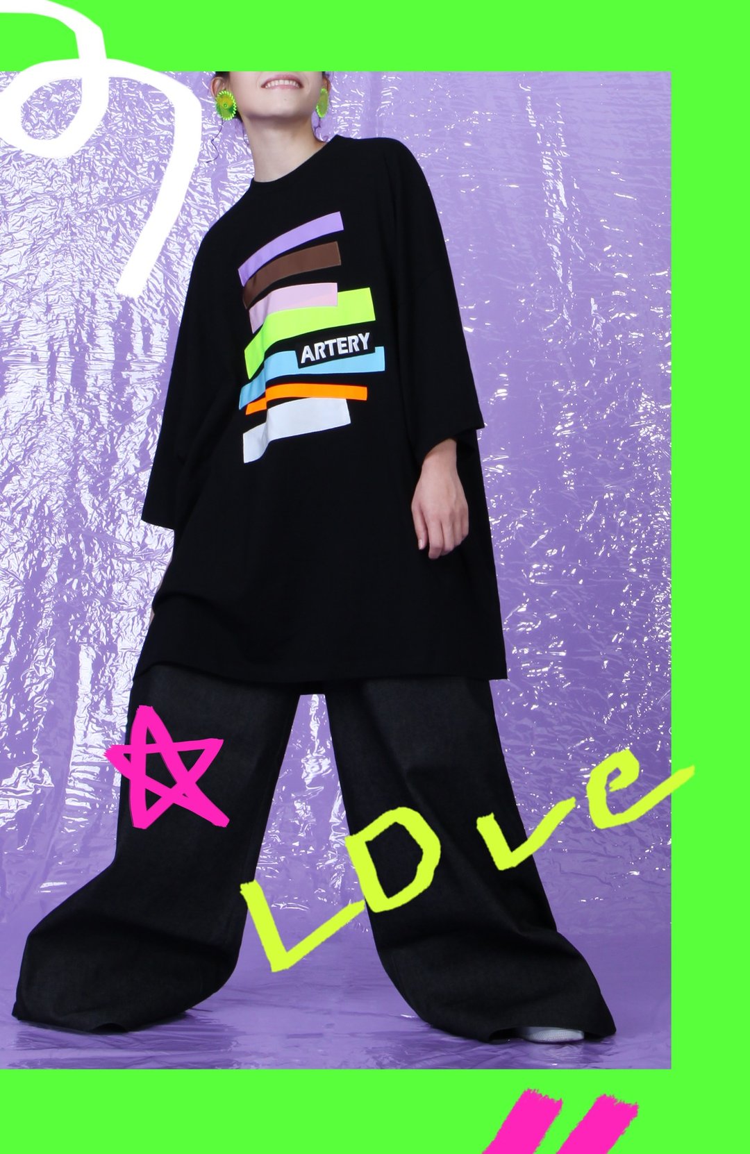 ARTERY OVERSIZED 彩色回纹织带 T-SHIRT 黑色 - 女装上衣 - 棉 白色