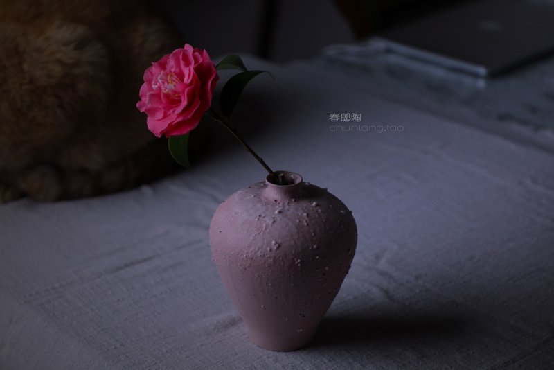 春郎陶-粉红梅瓶14.2 cm - 花瓶/陶器 - 陶 粉红色