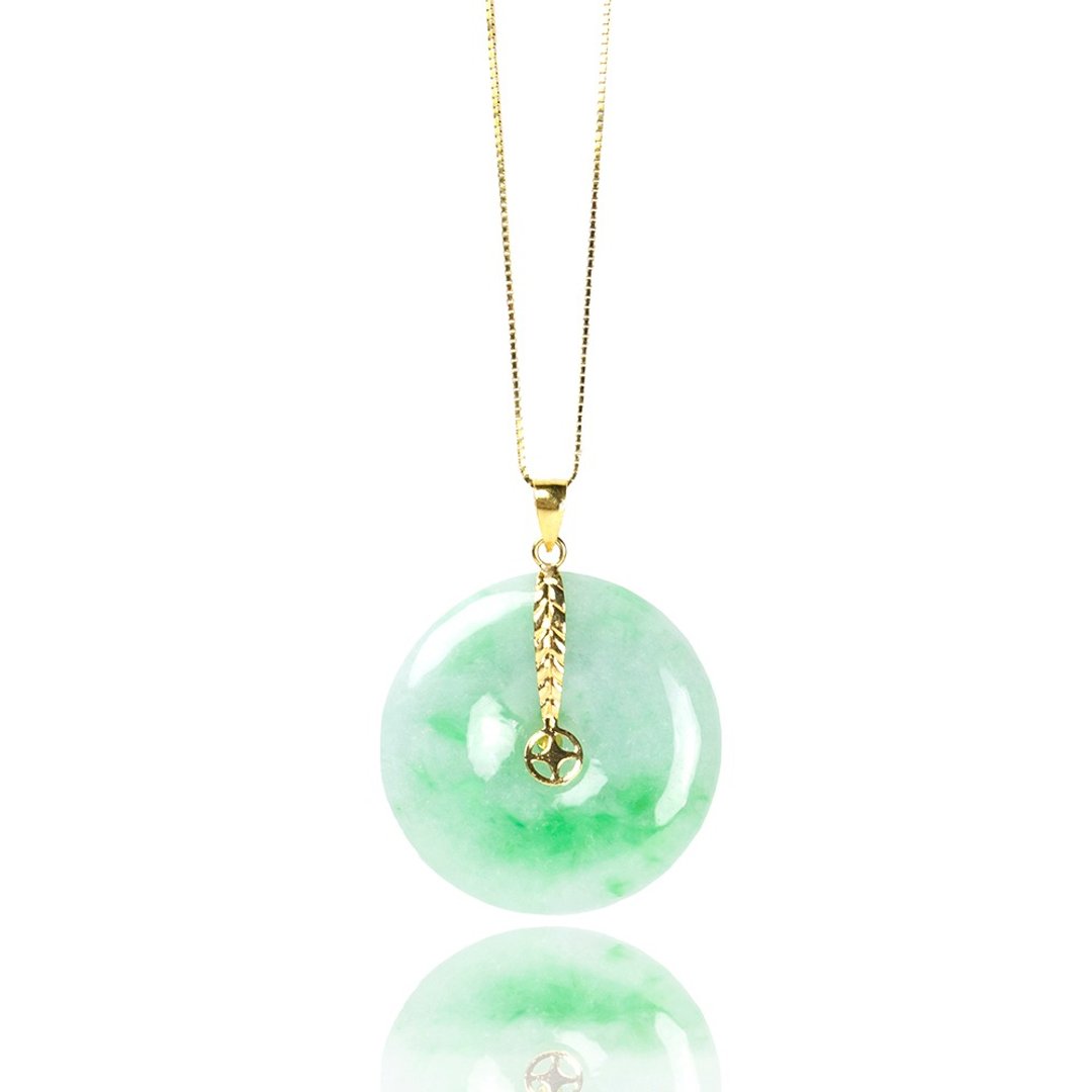 翡翠 芙蓉阳绿古钱平安扣 平安扣吊坠 天然A货翡翠吊坠 26mm 18K - 项链 - 玉石 绿色