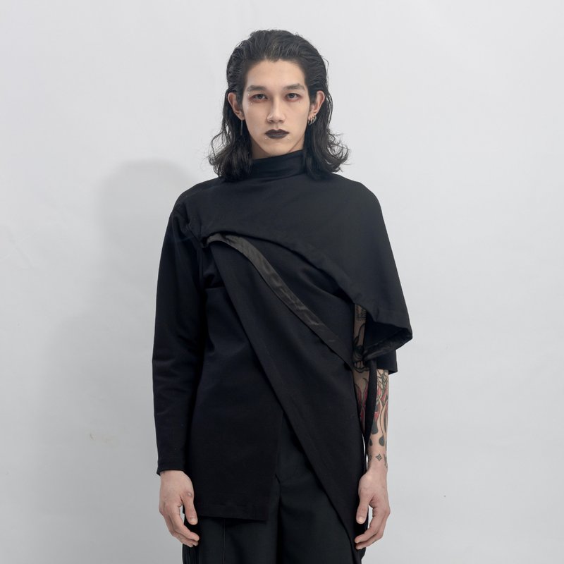 INF 袖胸片重构抽皱上衣 - 男装上衣/T 恤 - 聚酯纤维 黑色