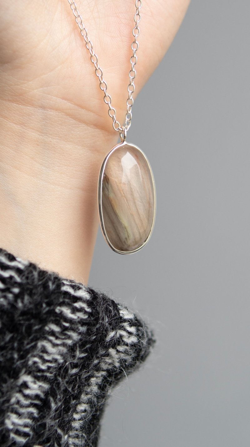 稀少 彩兔毛水晶 绒感兔毛 银项链 - 项链 - 水晶 