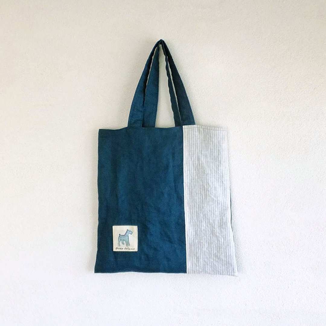 Linen bag dear dog - 手提包/手提袋 - 棉 蓝色