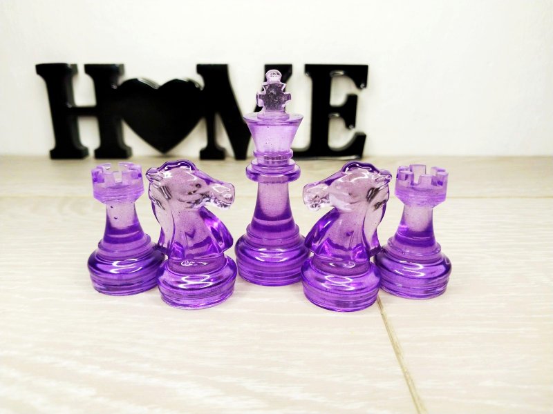 定制化树脂西洋棋套装附棋盘 |特大号尺寸 2.75 英寸（7 厘米）|环氧树脂 - 桌游/玩具 - 树脂 紫色