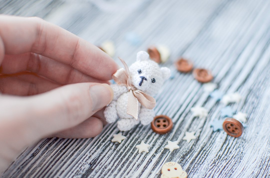 Miniature bear toys, Animal doll for doll, Stuffed teddy, Collectible cute bear - 玩偶/公仔 - 棉 白色