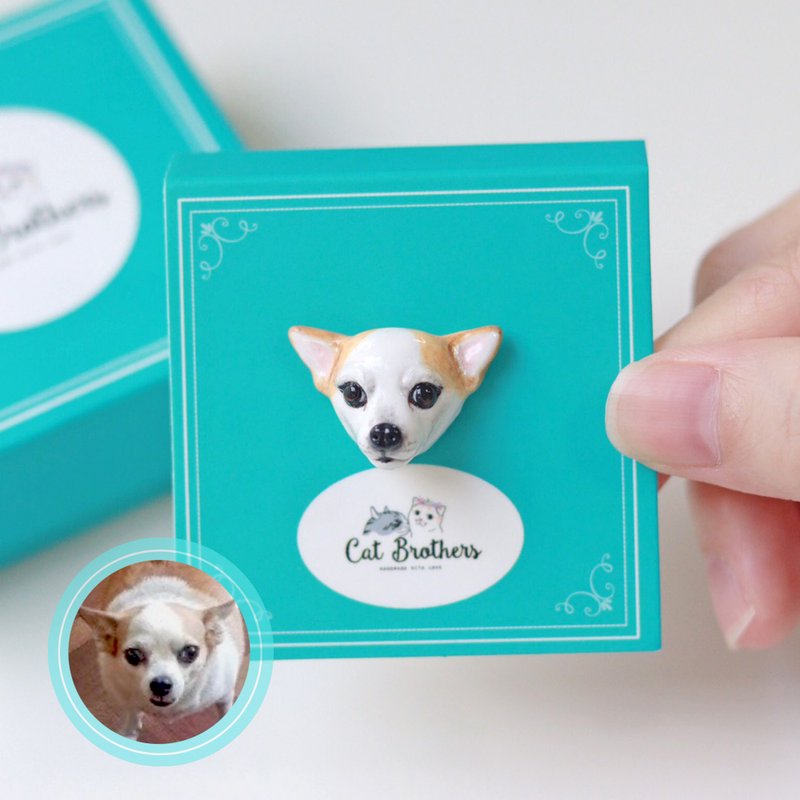 Custom dog portrait pin, Custom dog face pin, Custom dog pin - 徽章/别针 - 粘土 多色