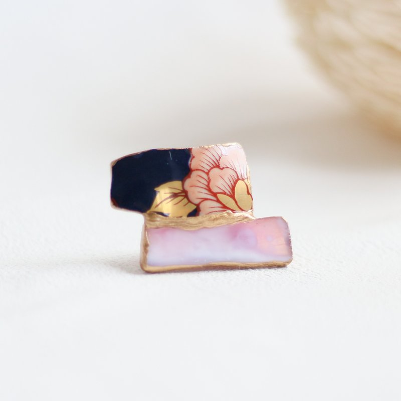 Imari ware Kintsugi obi fastening Pin brooch Magnet brooch Pony hook Hair tie / Pink flower lover pattern Traditional craft - 其他 - 陶 粉红色