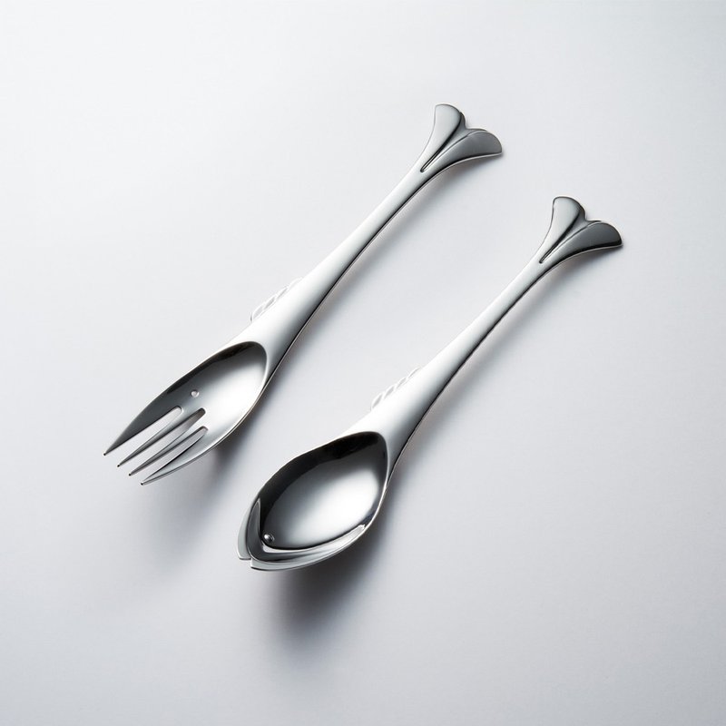 日本山崎金属 - 钓鱼系列 - 不锈钢叉匙组(2件式) - 餐刀/叉/匙组合 - 其他金属 银色