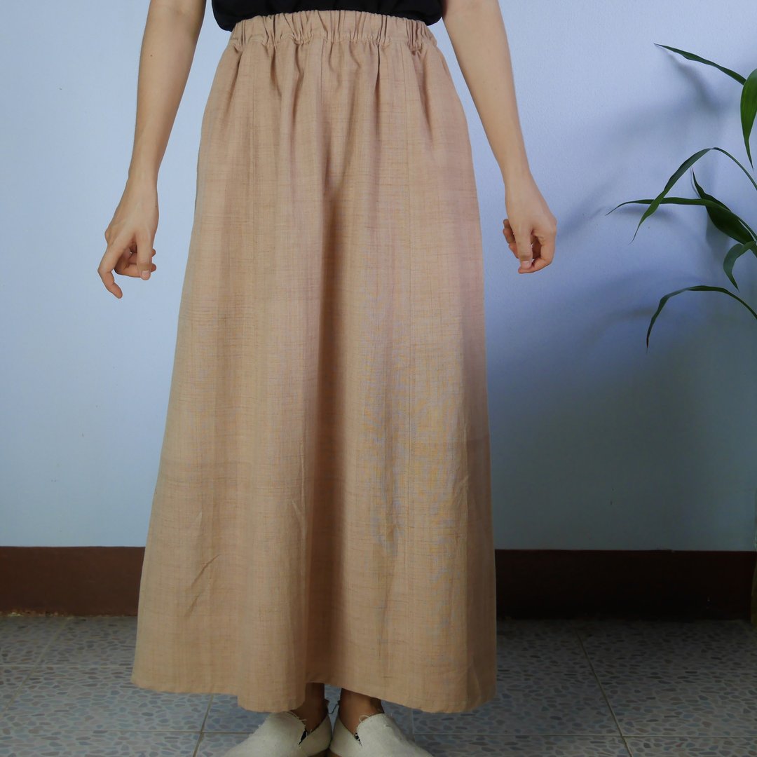Handwoven cotton 8 piece skirt (cream) - 裙子 - 棉 金色