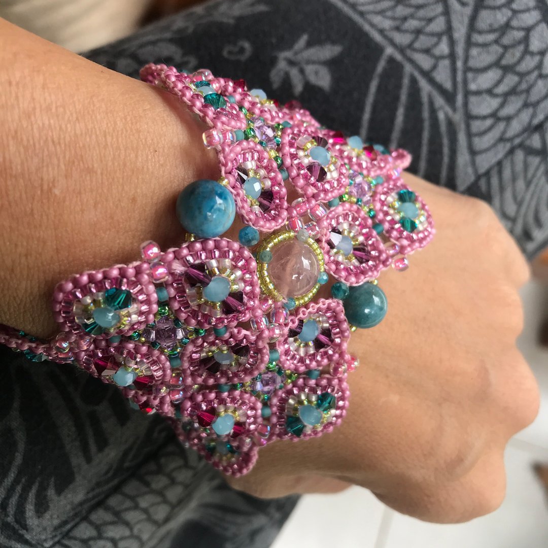 BN-004 My Luck stars (2 in1 bracelet and necklace) Lucky stones, Swarovski cryst - 手链/手环 - 石头 粉红色