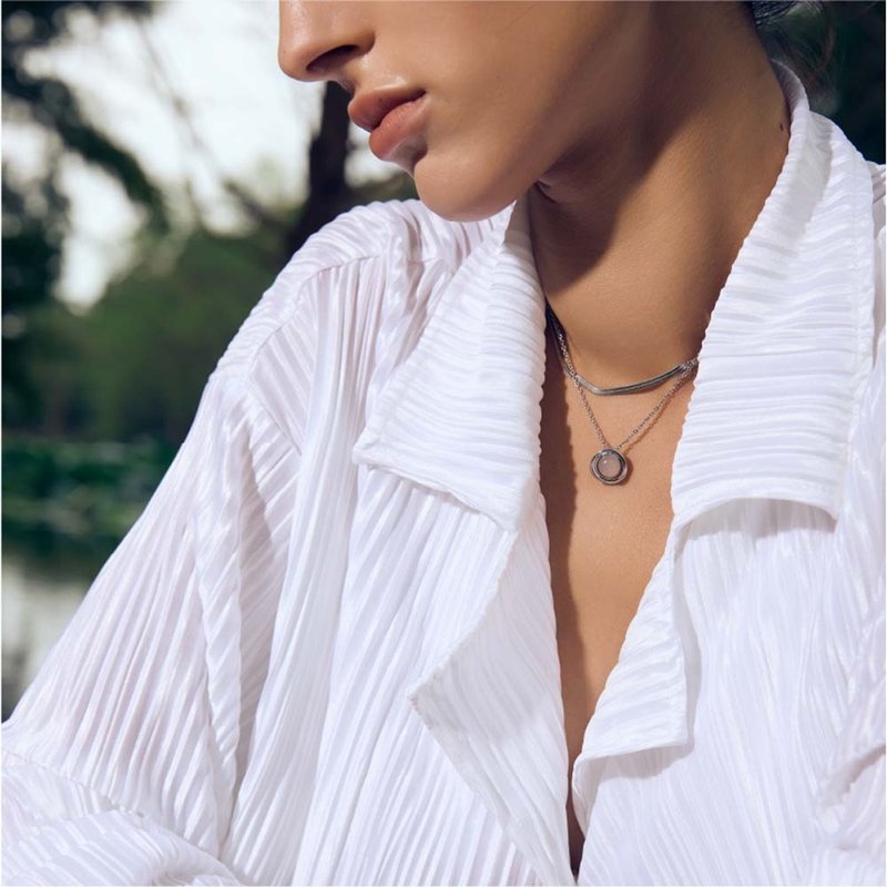 Cosmos 粉水晶项链 - 项链 - 不锈钢 银色