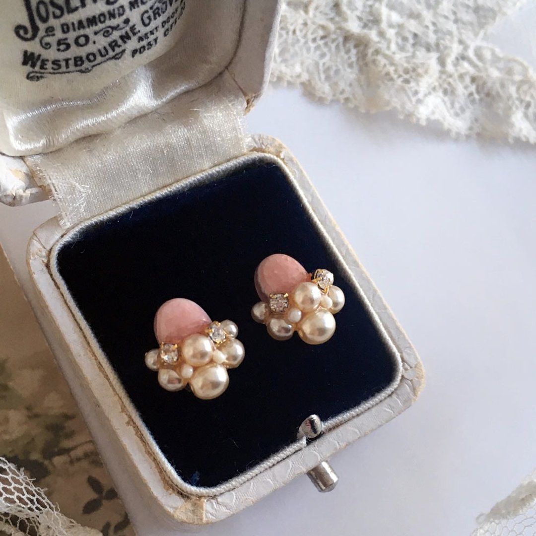 14kgf Pink Opal and Swarovski Bijoux Earrings OR Brass Ear Clips 21gb37 Ear Needles / Ear Ears - 耳环/耳夹 - 宝石 粉红色