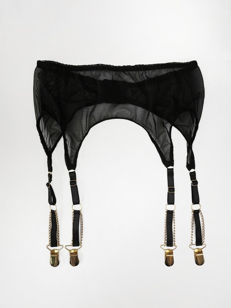 网纱链条吊袜带 - 丝袜吊袜带 - 性感女性内着 - 女士内衣裤 - 聚酯纤维 黑色