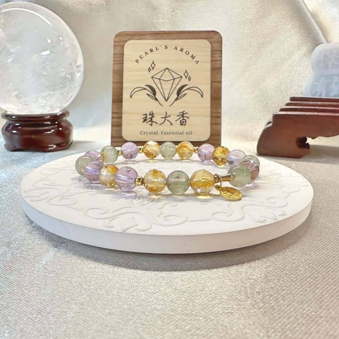 霜映流光 绿发晶 紫水晶 黄水晶 925纯银 手链 - 手链/手环 - 水晶 多色