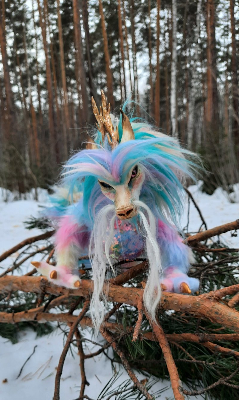 Dragon rainbow art doll realistic, OOAK animal realistic, Fantasy creature - 玩偶/公仔 - 其他材质 多色