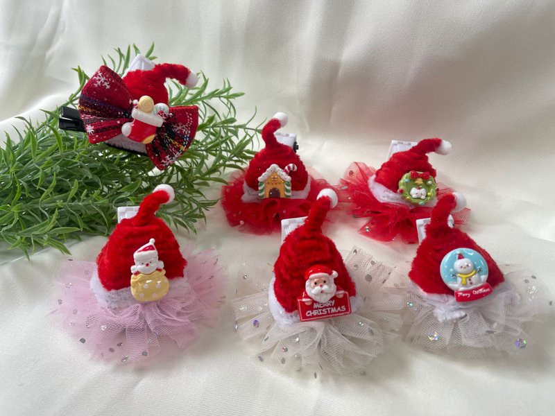 手作毛根发光圣诞帽发夹 - 耳环/耳夹 - 其他材质 