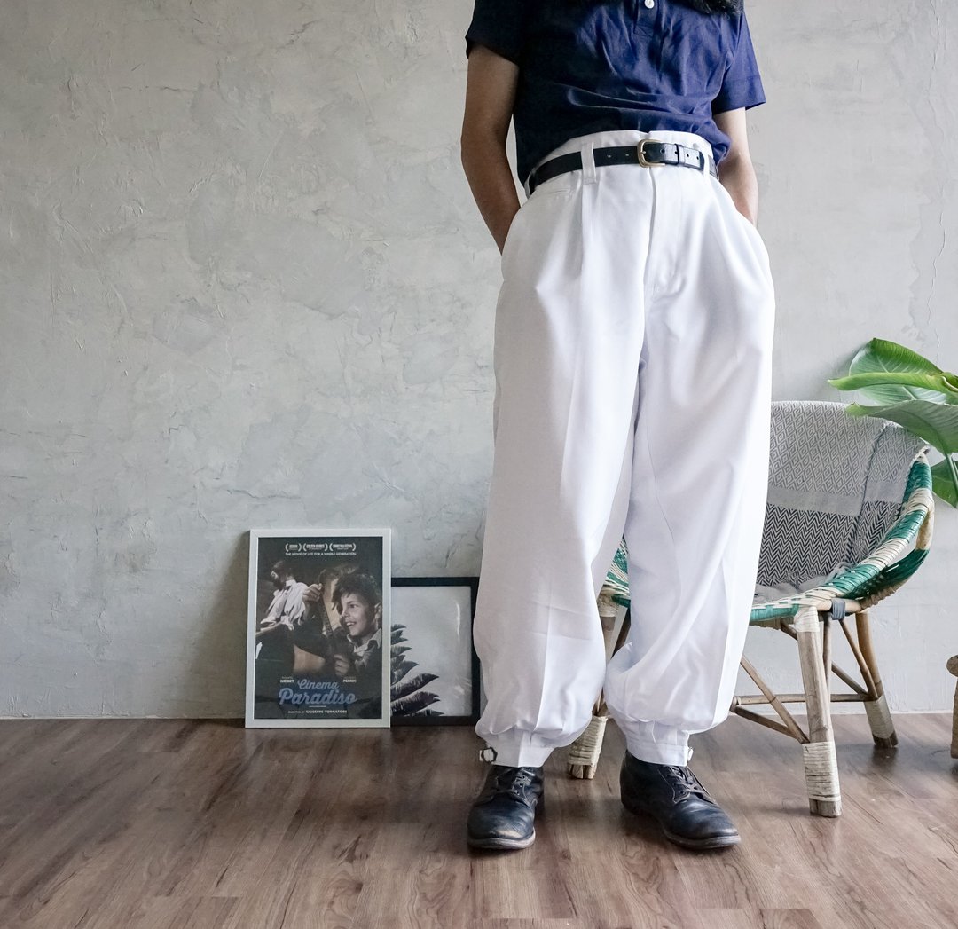 古着 日本鸢裤 鸢服 鸢裤 作业裤 Tobi vintage 全新白色L - 男士长裤 - 棉．麻 白色