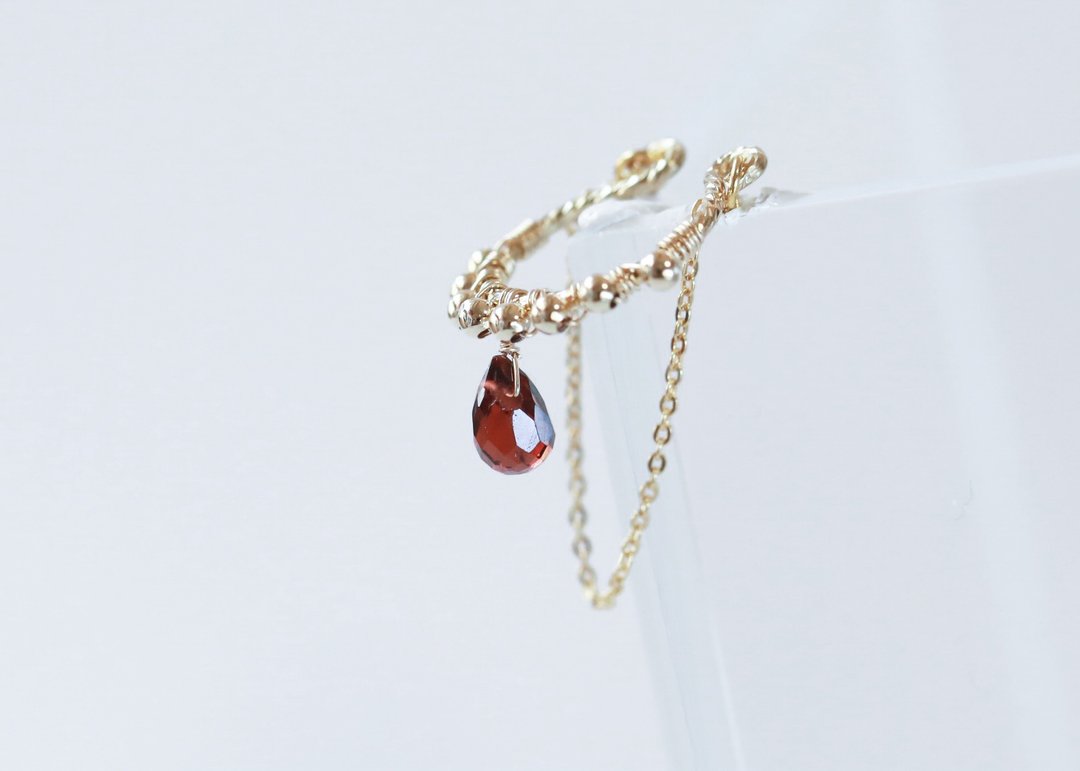 14kgf ear cuff mattina garnet - 耳环/耳夹 - 半宝石 红色