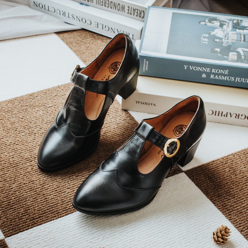 【气质优雅】MIT手工气质淑女短靴。真皮。经典黑7807 - 高跟鞋 - 真皮 黑色