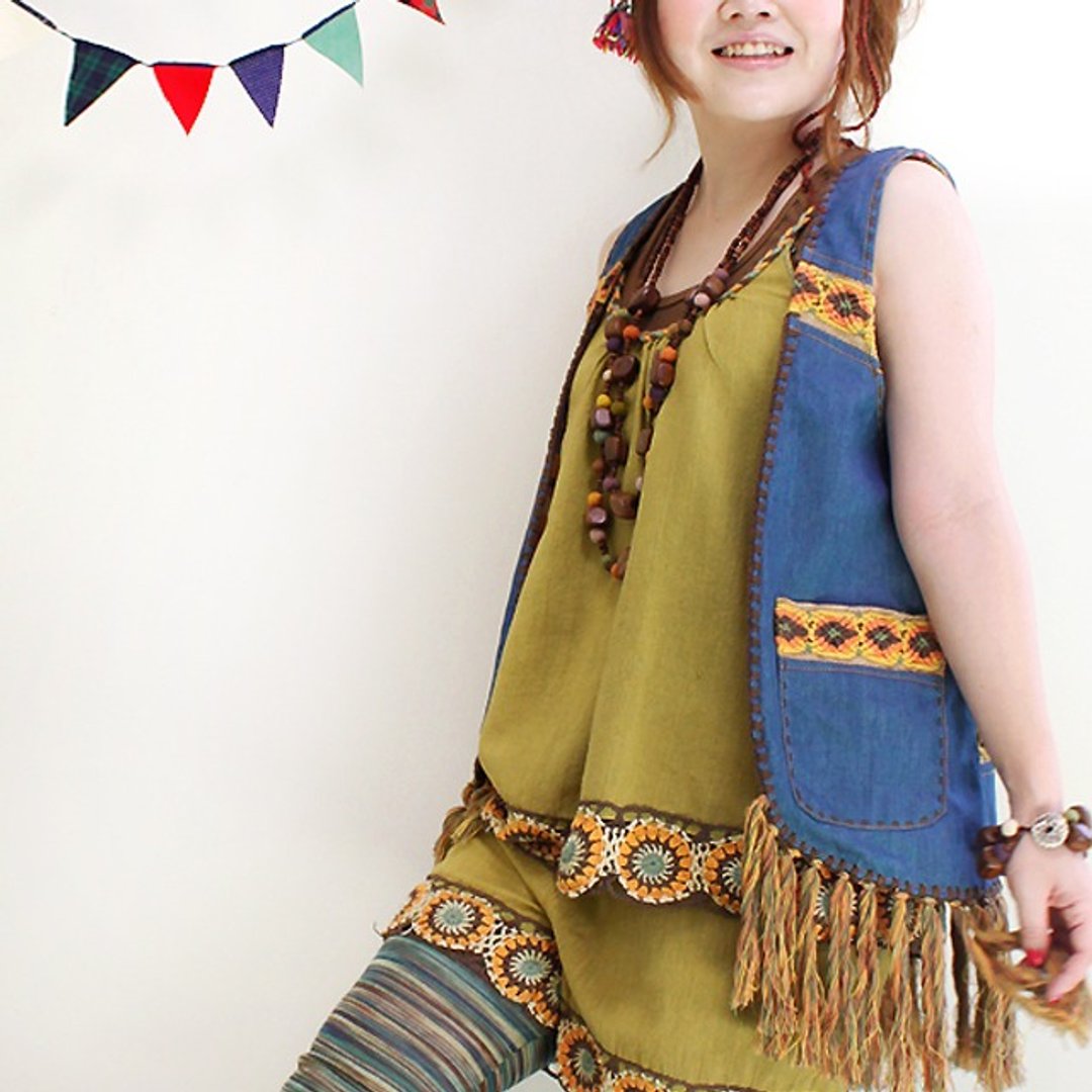 ☆ Hammock ☆ 彡 Bohemian denim vest - 女装背心 - 棉．麻 蓝色