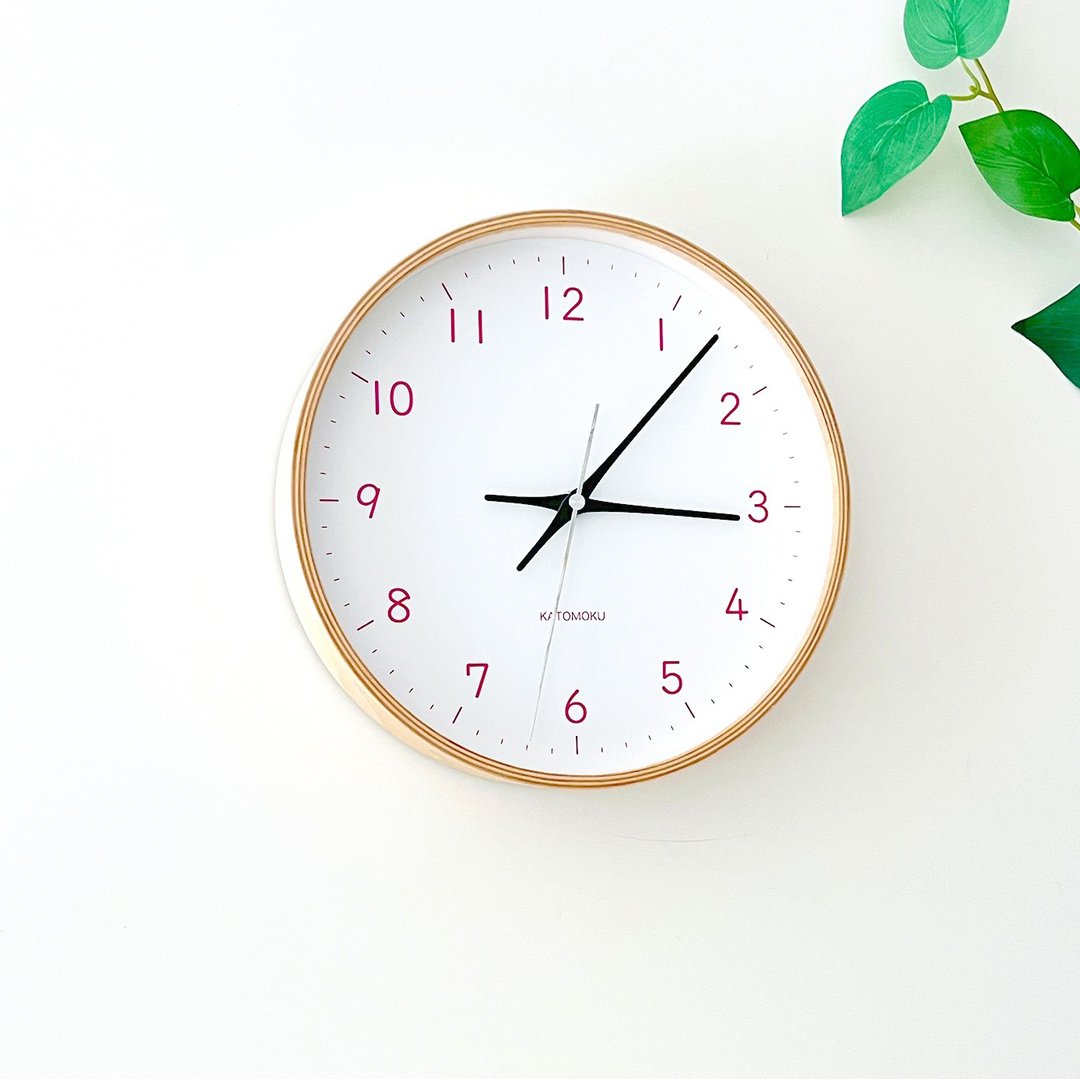 KATOMOKU plywood clock 22 M尺寸 浅粉色 (km-121LP) 挂钟 日本 - 时钟/闹钟 - 木头 粉红色