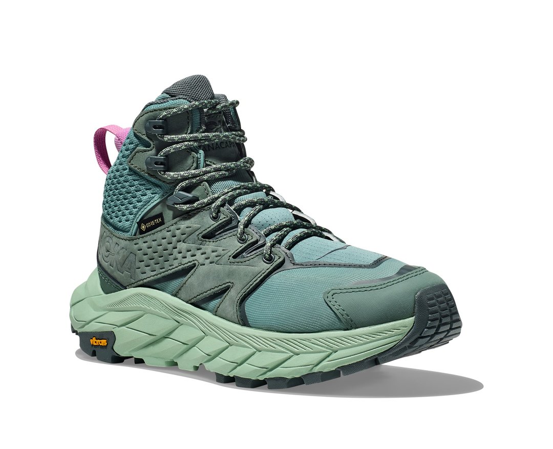 【HOKA】女 Anacapa Mid GTX 登山鞋 灰绿/雾薄荷绿 - 女款运动鞋/球鞋 - 聚酯纤维 绿色