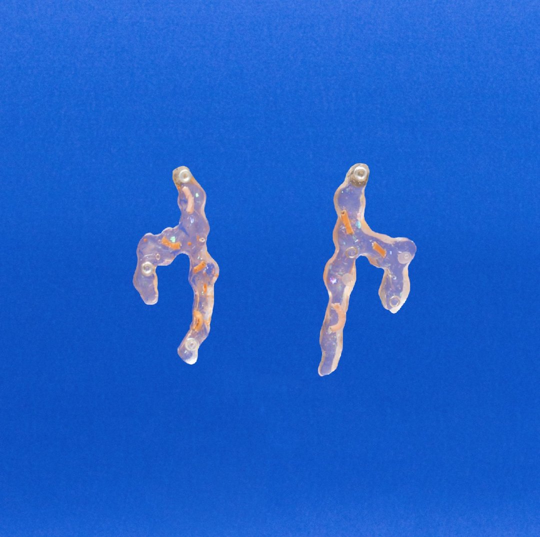 Fluo Branch 萤枝桠 - 耳环/耳夹 - 树脂 橘色