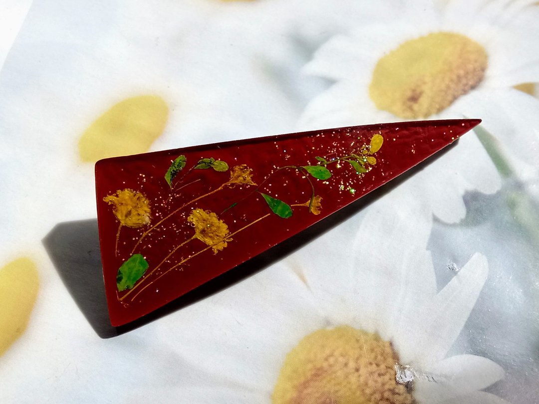 手作押花发夹 - 黄色满天星 - 发饰 - 其他材质 咖啡色