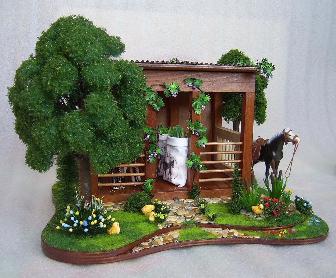 1:12 Scale.Horse barn. Miniature composition with a stable. - 玩偶/公仔 - 木头 