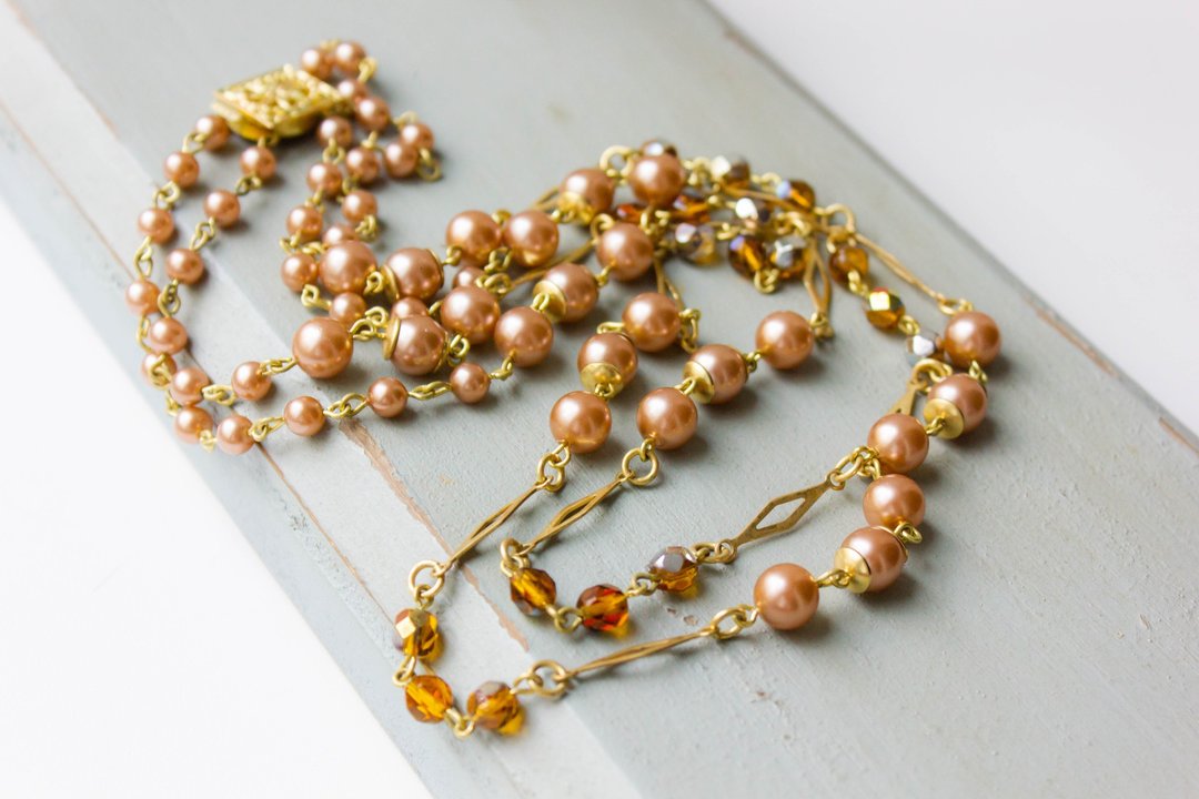 Vintage two strand pearl necklace Pink pearls bead necklace - 项链 - 其他材质 