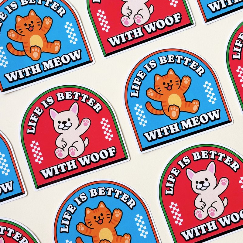 汪喵香港游系列  | LIFE IS BETTER 猫狗款 PVC贴纸 - 贴纸 - 纸 多色