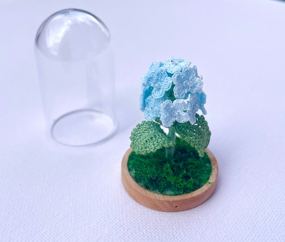 繡球花, 瓶中花, 桌花, 鉤針禮物 - 摆饰 - 棉 蓝色