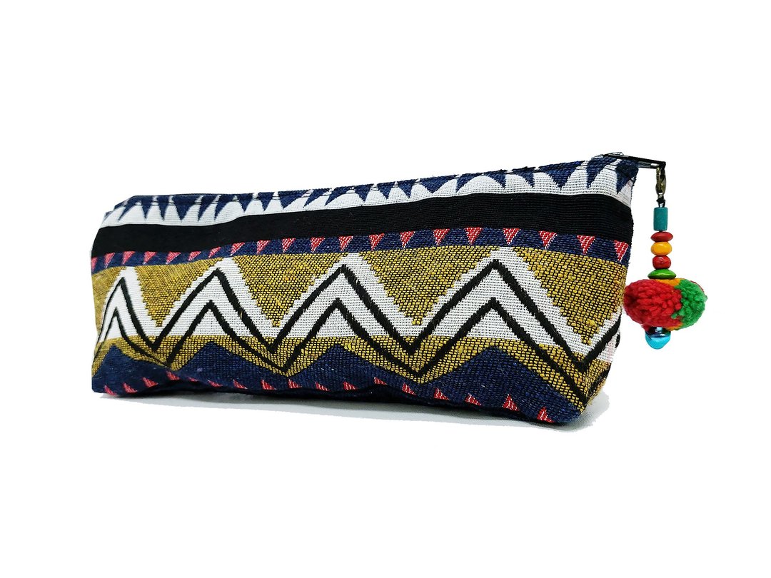 Woven Pencil Case Pen case Cotton Pencil Pouch Pom Pom Zipper Pencil Holder - 其他 - 棉 黄色