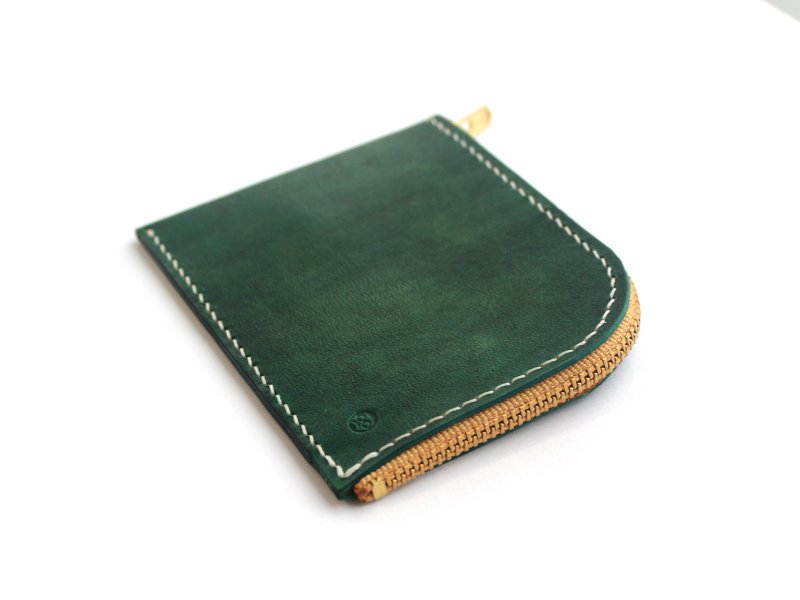 拉链小钱包 可放卡 纸钞与零钱 皮革全手作 染色版 - 皮夹/钱包 - 真皮 卡其色