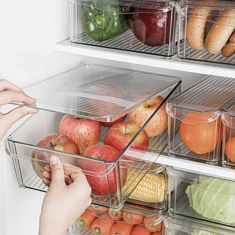 日本霜山 宽型厨房冰箱PET蔬果生鲜收纳盒(附盖)-3入 - 厨房用具 - 塑料 透明
